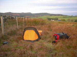 Cocoon bivy pitched in usual UK countryside